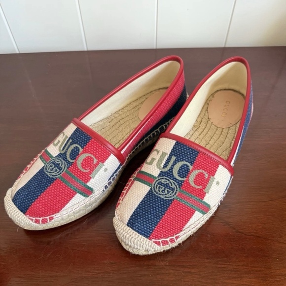 Gucci Espadrilles Red and Blue Striped Shoes - Picture 1 of 4